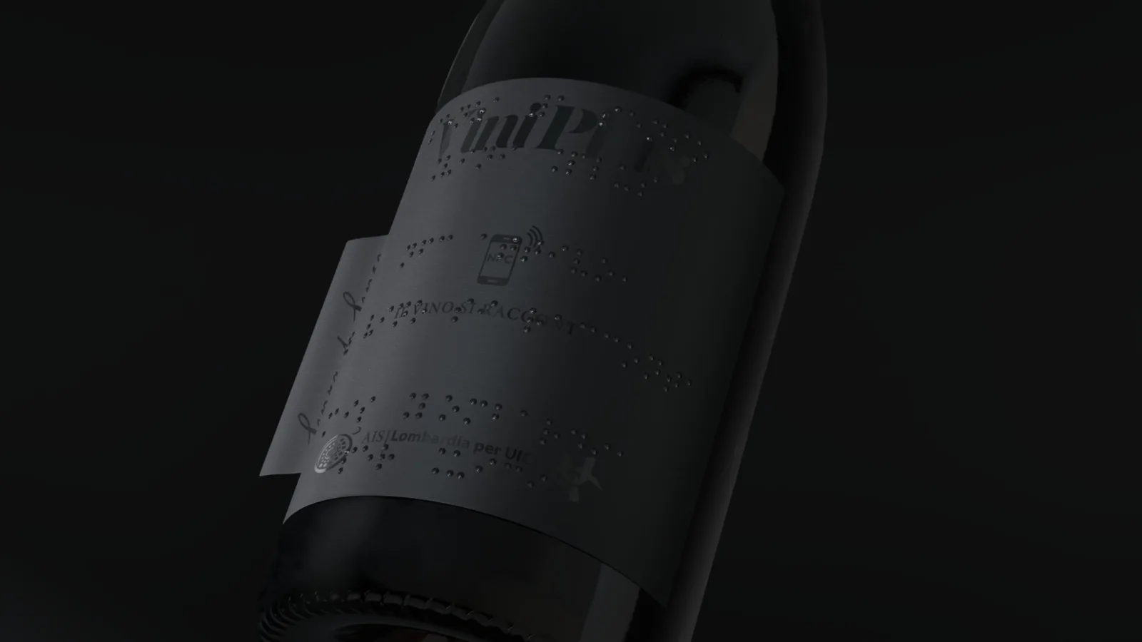 Design di un'etichetta per vino con rilievo braille e NFC