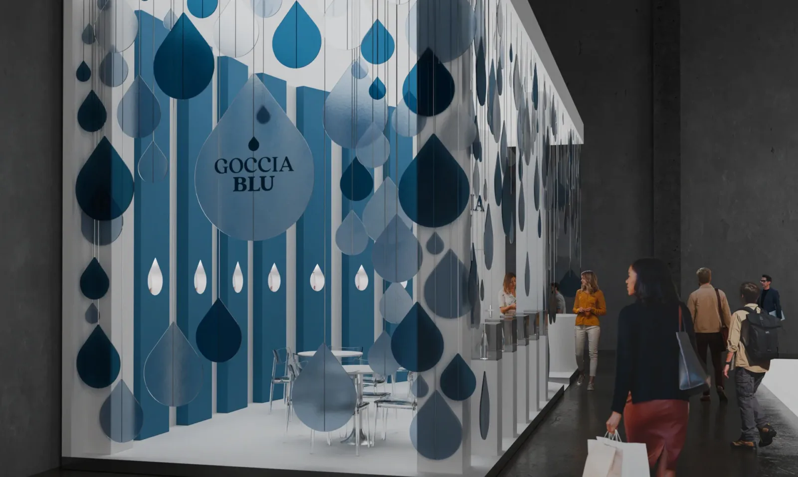 Stand Goccia Blu render 3D