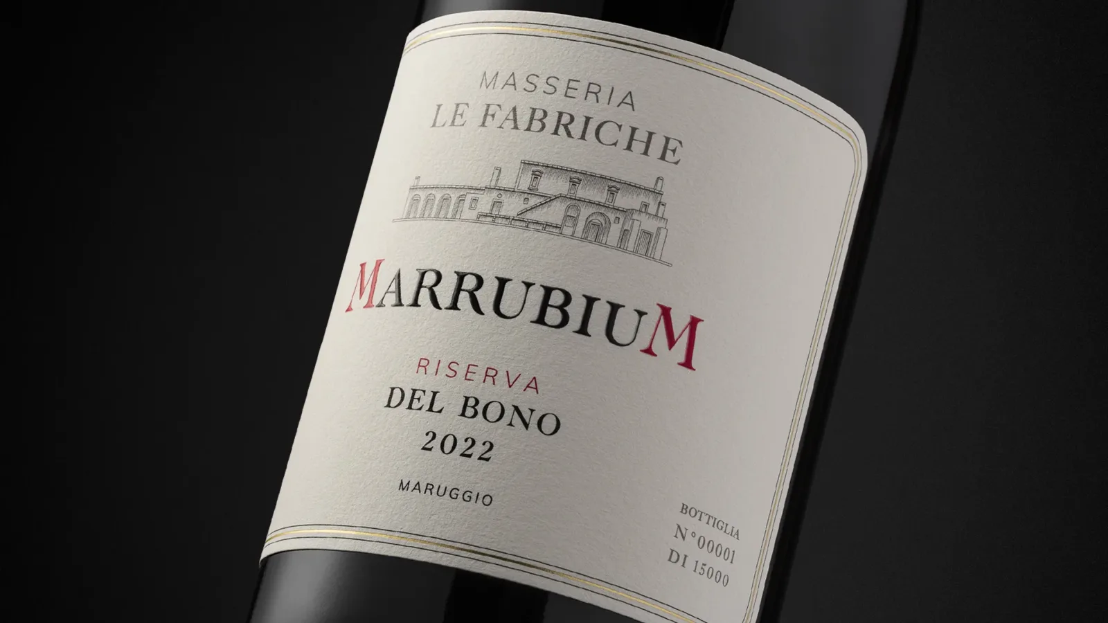 Close-up of the Marrubium wine label design for Masseria Le Fabbriche