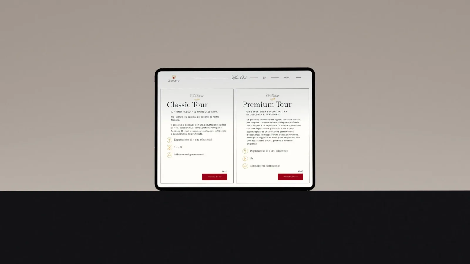 progettazione della pagina visite e degustazioni del nuovo sito web di zenato