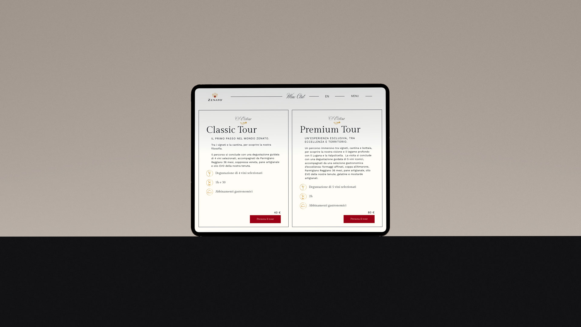 progettazione della pagina visite e degustazioni del nuovo sito web di zenato